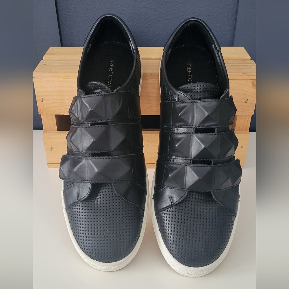 Rebecca Minkoff Becky Black Leather Studded Hook And Loop Sneakers Women's 8.5